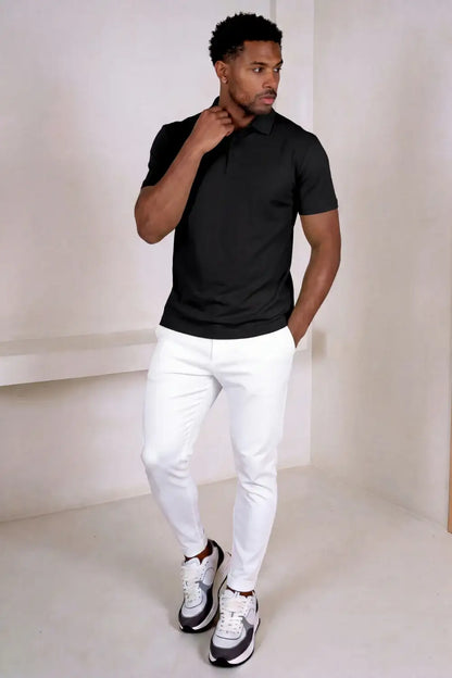Polo de manga corta de algodón mercerizado para hombre - Negro