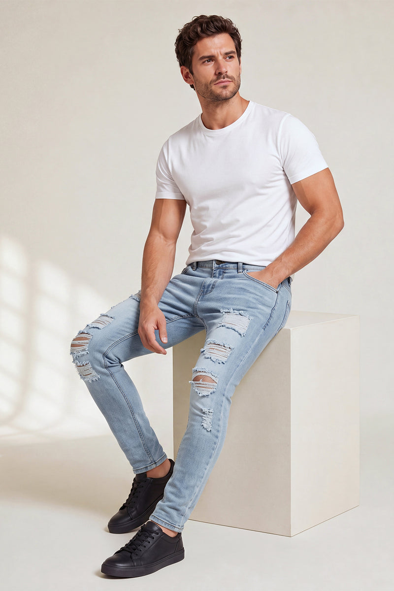 Men Stretch Skinny Jeans - Light Blue