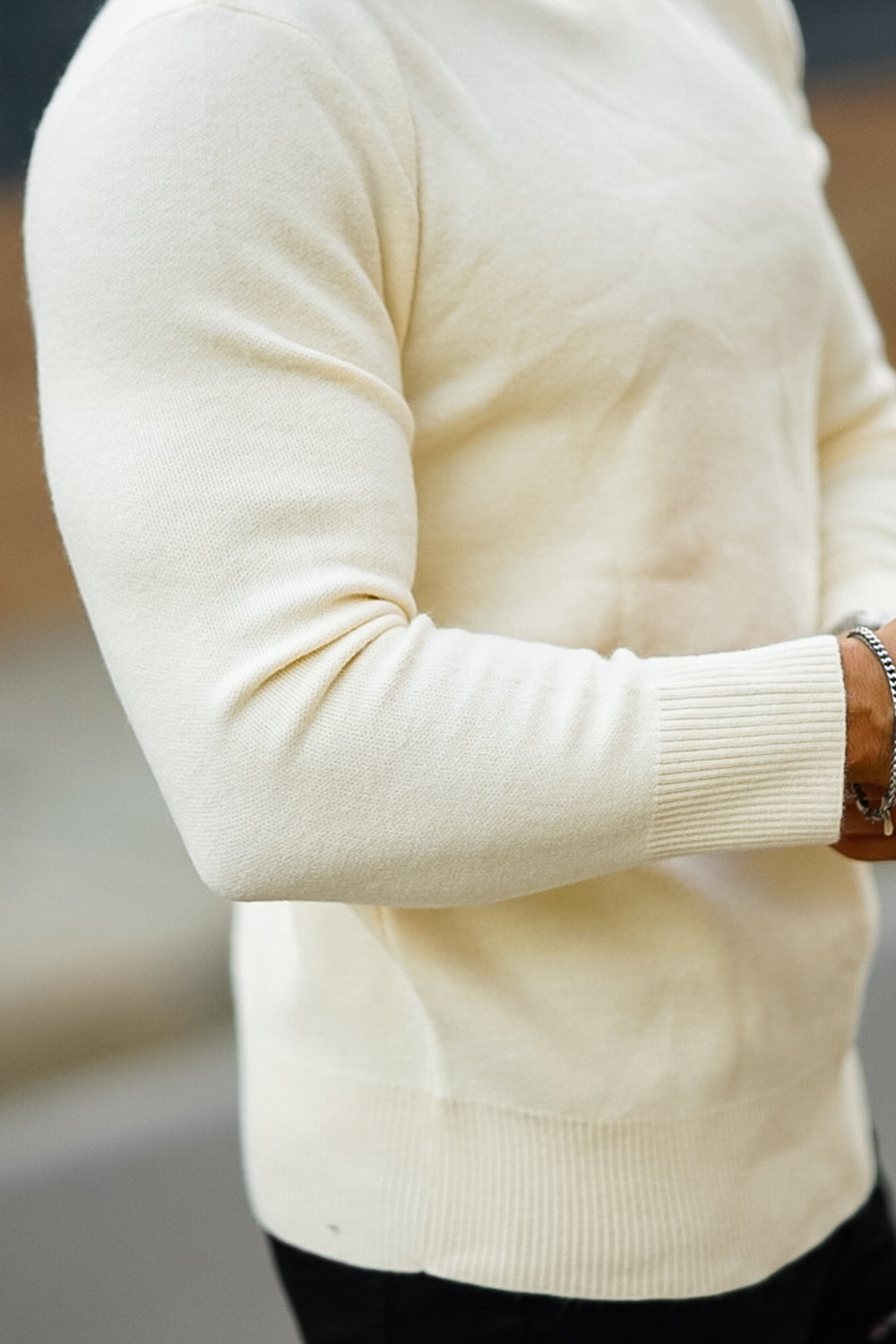 Men's White Turtleneck Sweater - Slim Fit