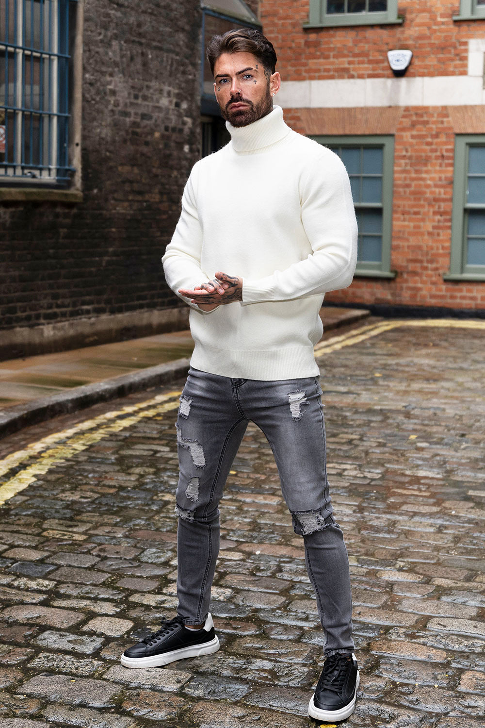 men's white turtleneck sweater