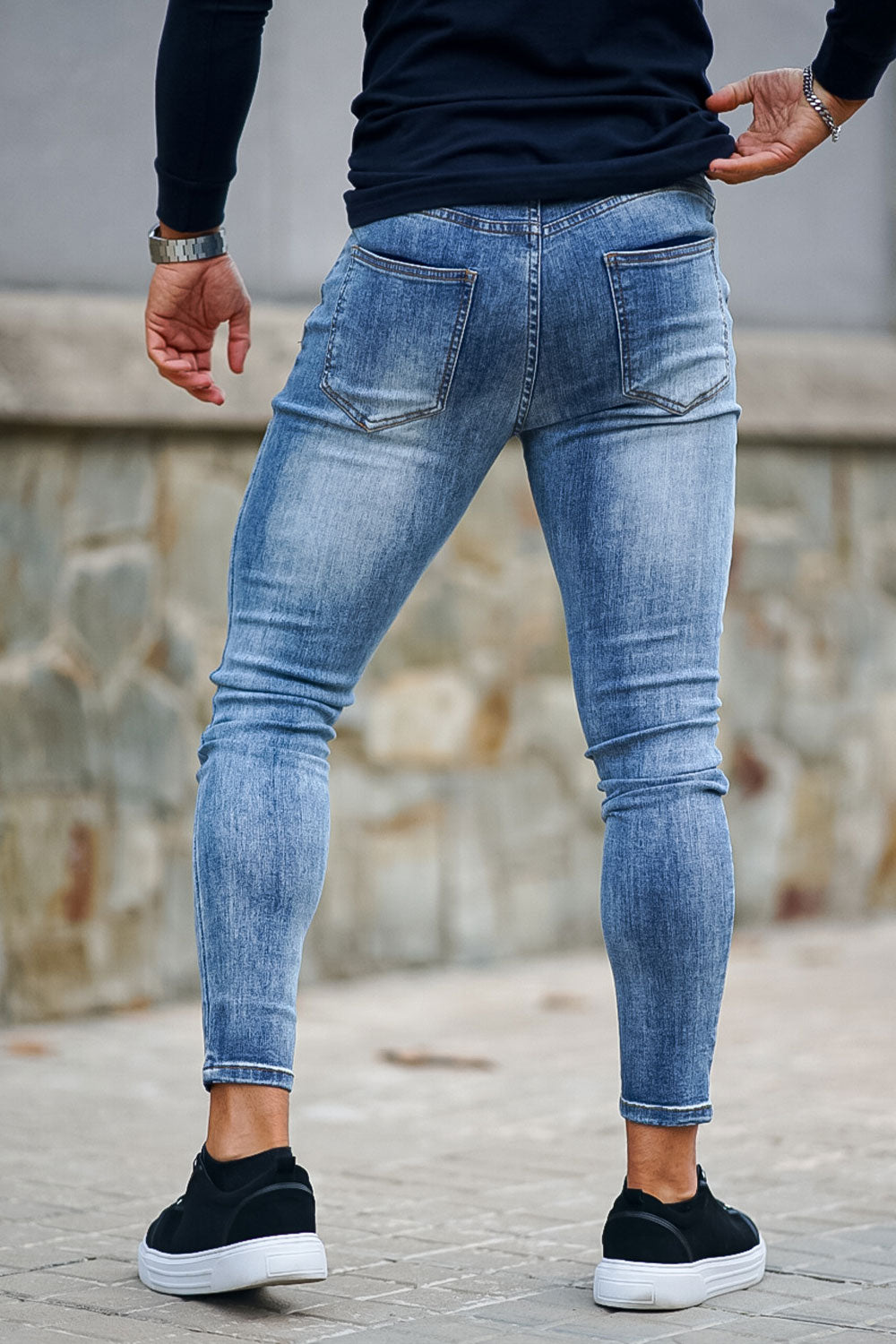Jeans skinny fit masculino azul médio Jeans stretch