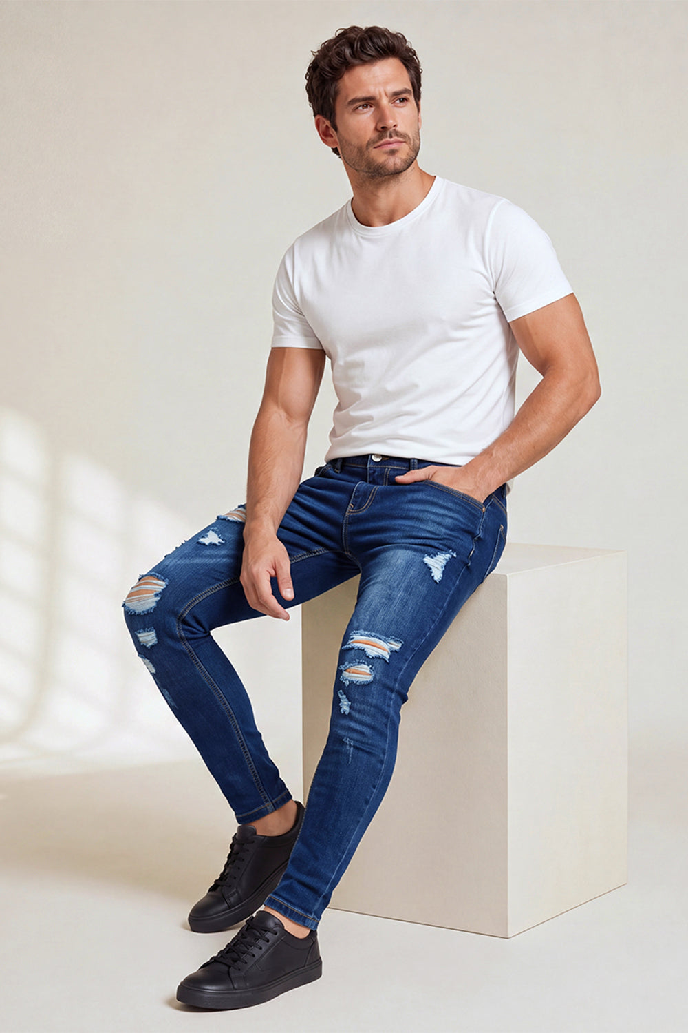 Jeans elasticizzati blu alla moda da uomo