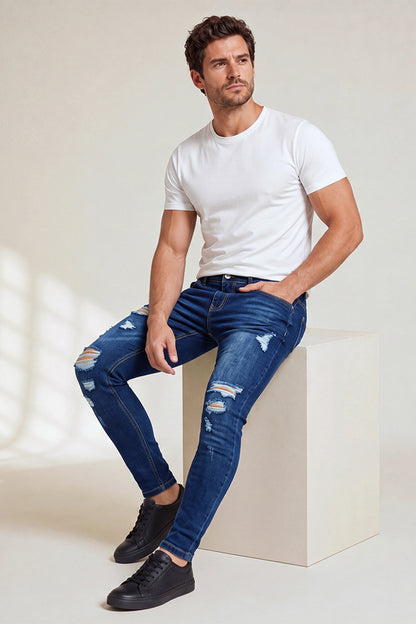 Jeans elasticizzati blu alla moda da uomo
