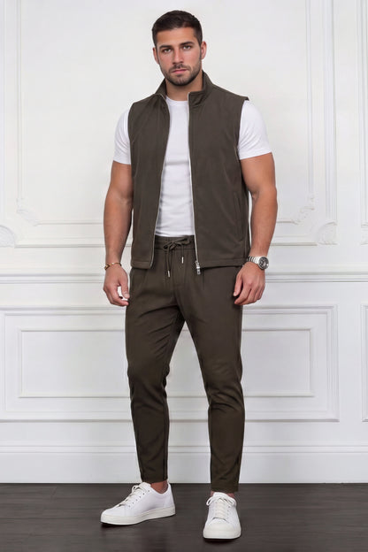 Men's Casual Stand Collar Zip-Up Vest - Brown