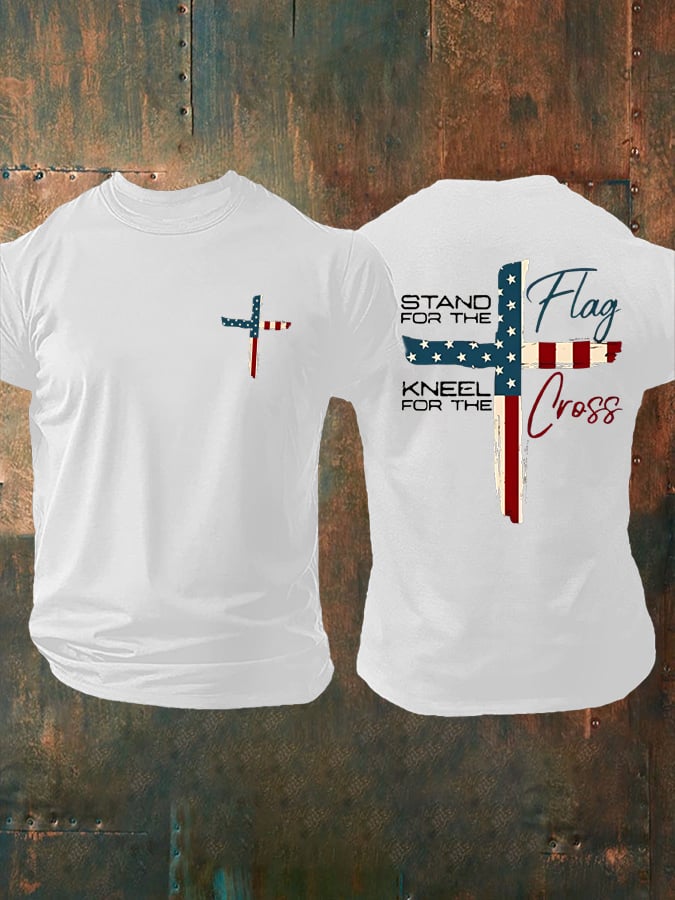 Men's Stand For The Flag Kneel For The Cross Casual Printed T-Shirt