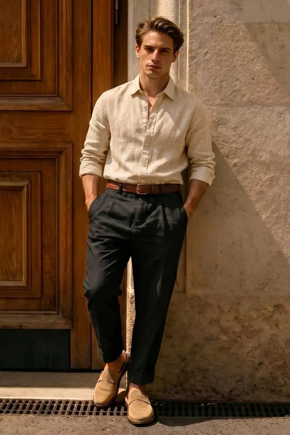 Men's Casual Linen Shirts - Khaki
