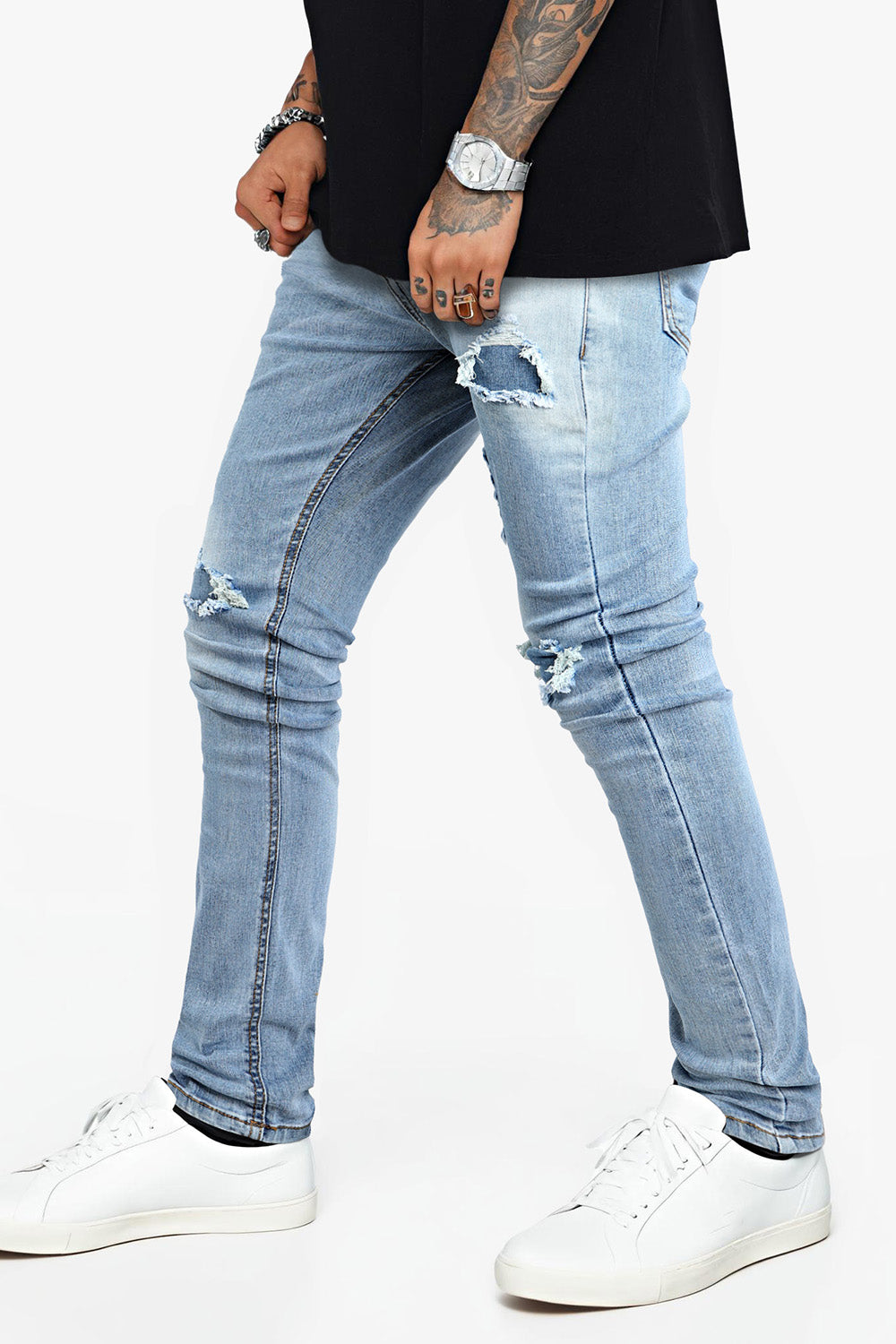 Men's Stretch Skinny Jean - Ripped & Blue