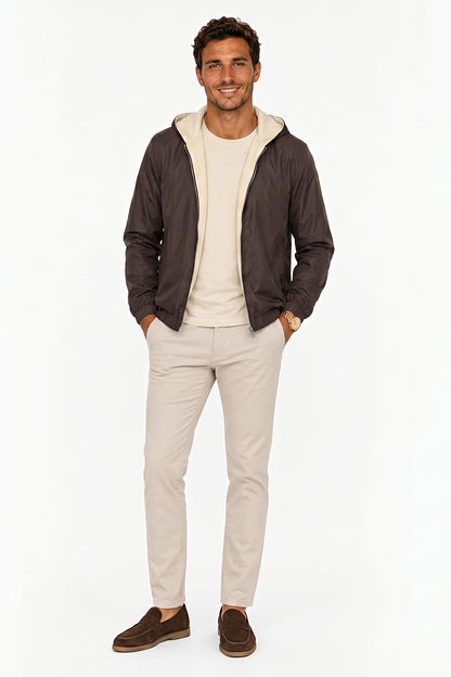 Men's Casual Hooded Lightweight Jacket - Brown