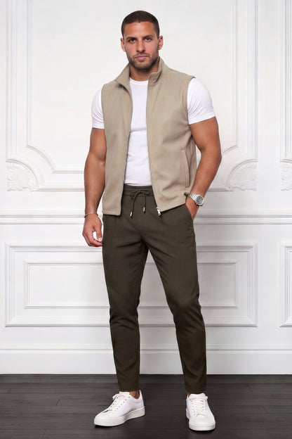 Men's Casual Stand Collar Zip-Up Vest - Light Khaki