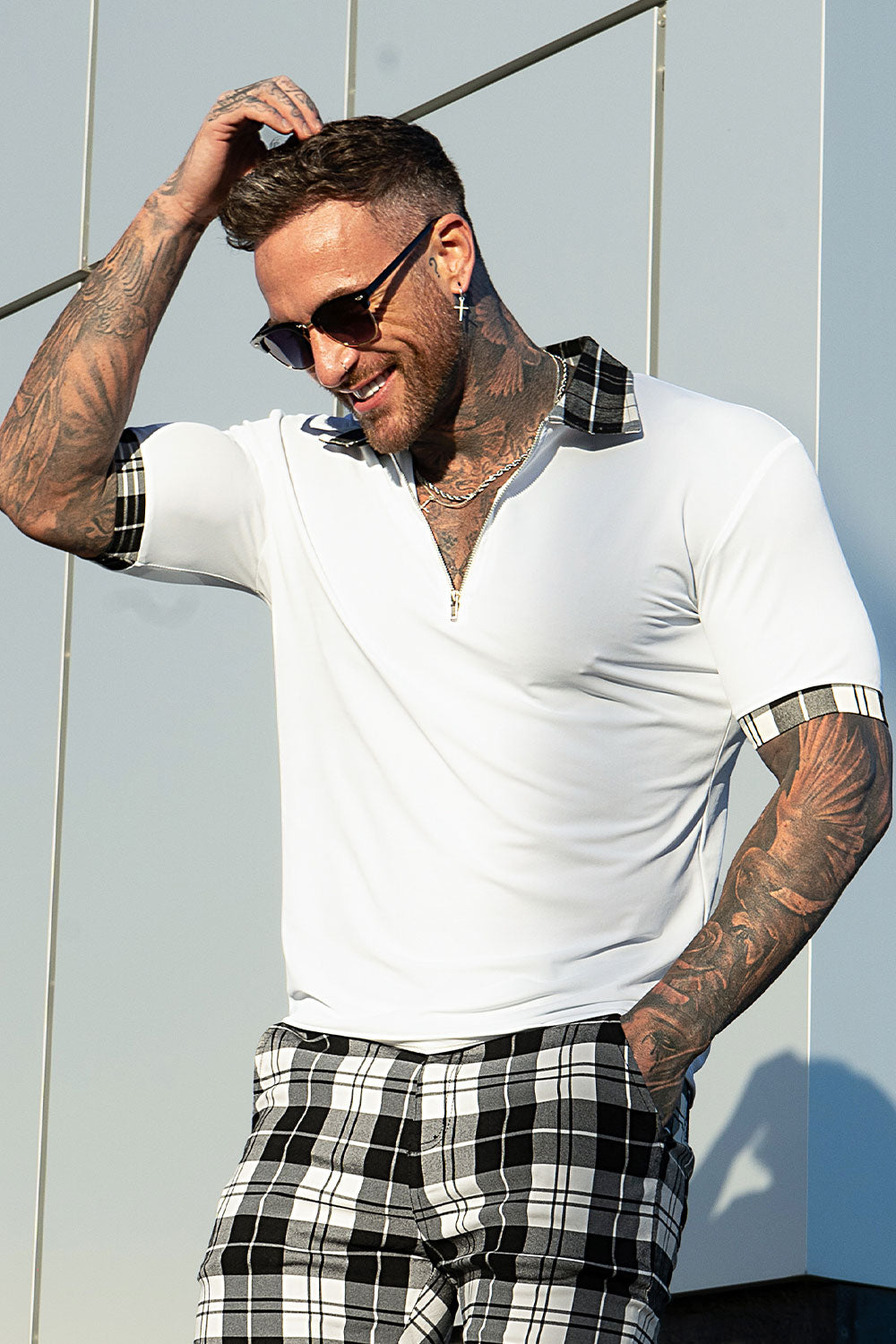 best polo shirts for work - white & plaid