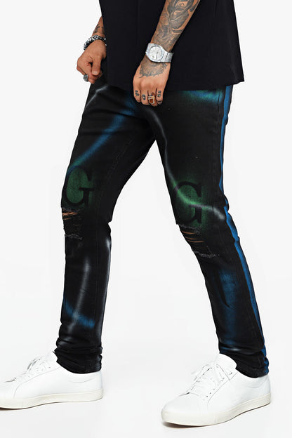 Men Spray Painting Skinny Jean - Black