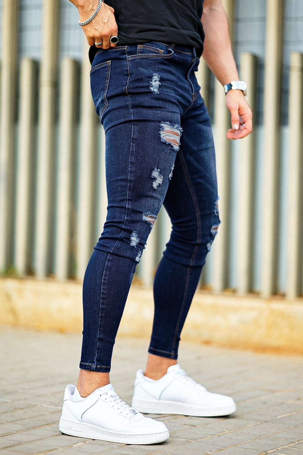 Gris Pantalones Jean De Moda Para Hombres Jeans Rectos Para Hombre