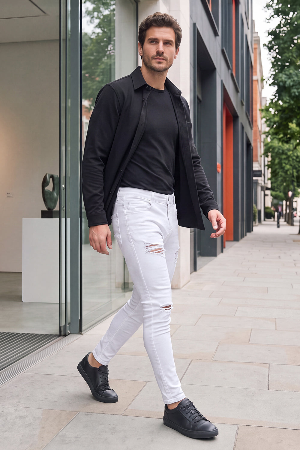 Herren-Skinny-Jeans – Weiß und mit Rissen