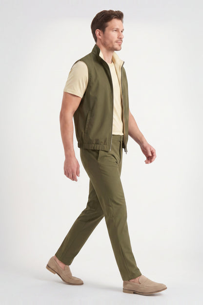 Men's 3-Piece Casual Set with Reversible Vest - Green