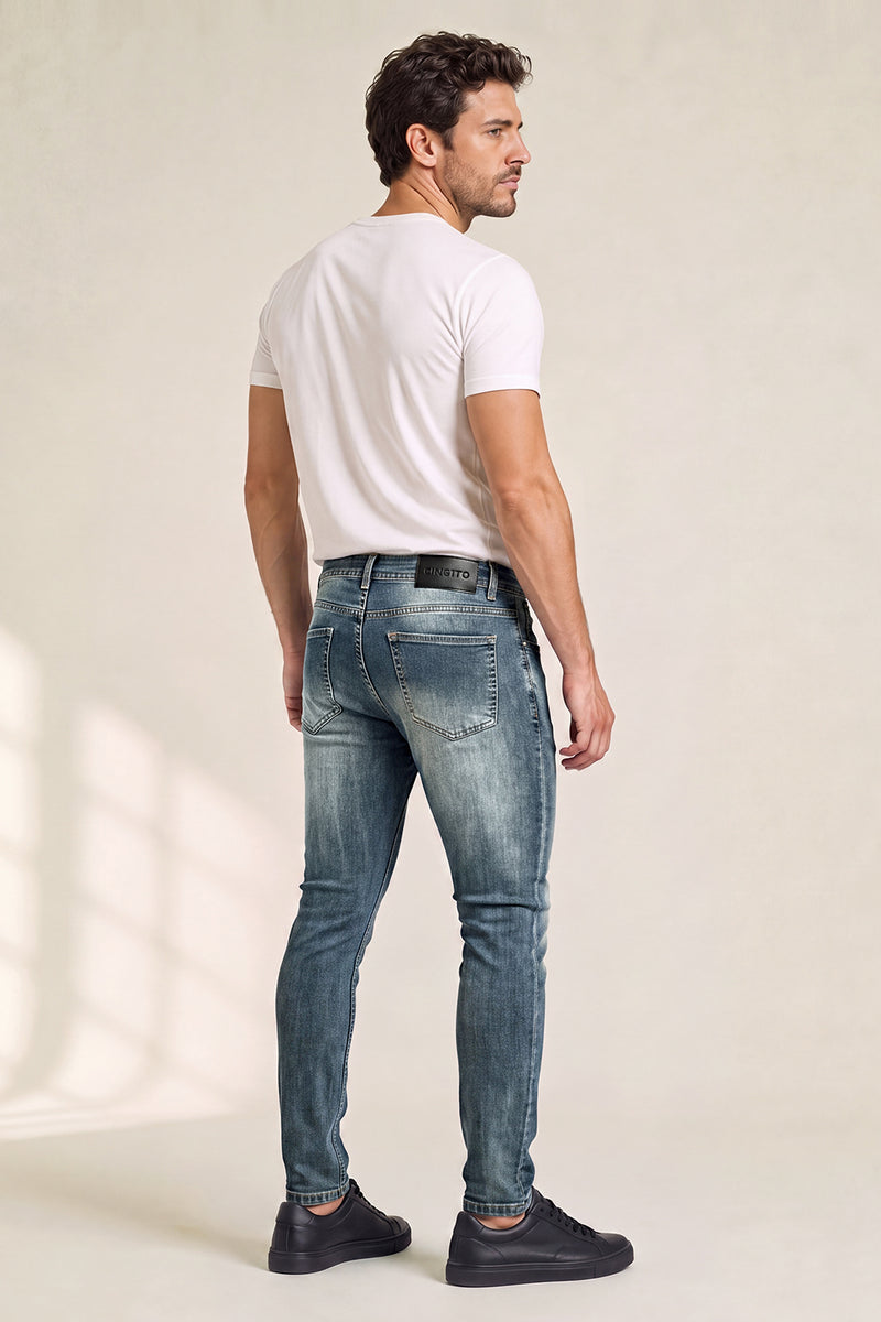Men's Washed‑out Blue Denim Sculpt Skinny Jean