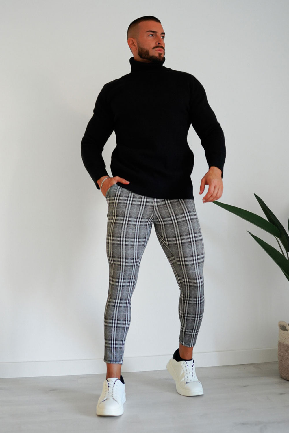 Turtleneck Mens Red Plaid Trousers Grey Chinos Grey Pants Black