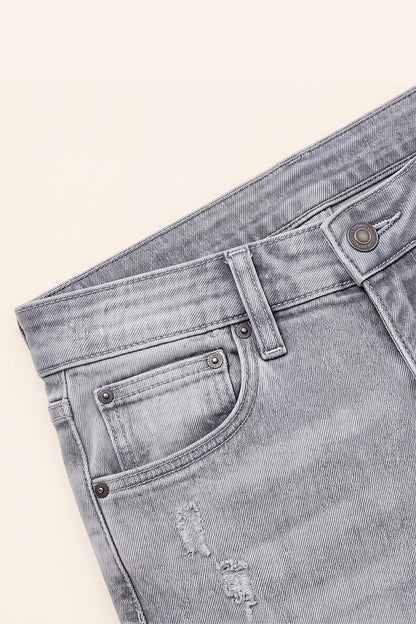 Jeans da uomo grigio marmo attillati lavati e strappati