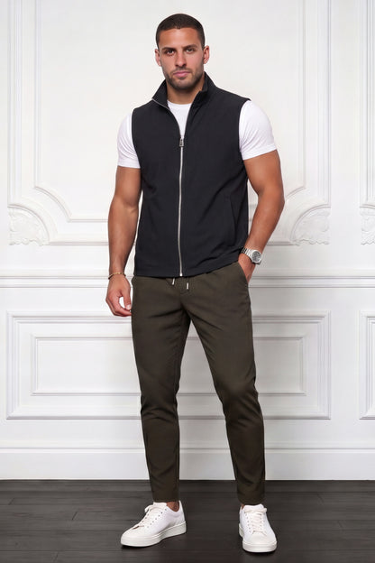 Men's Casual Stand Collar Zip-Up Vest - Black