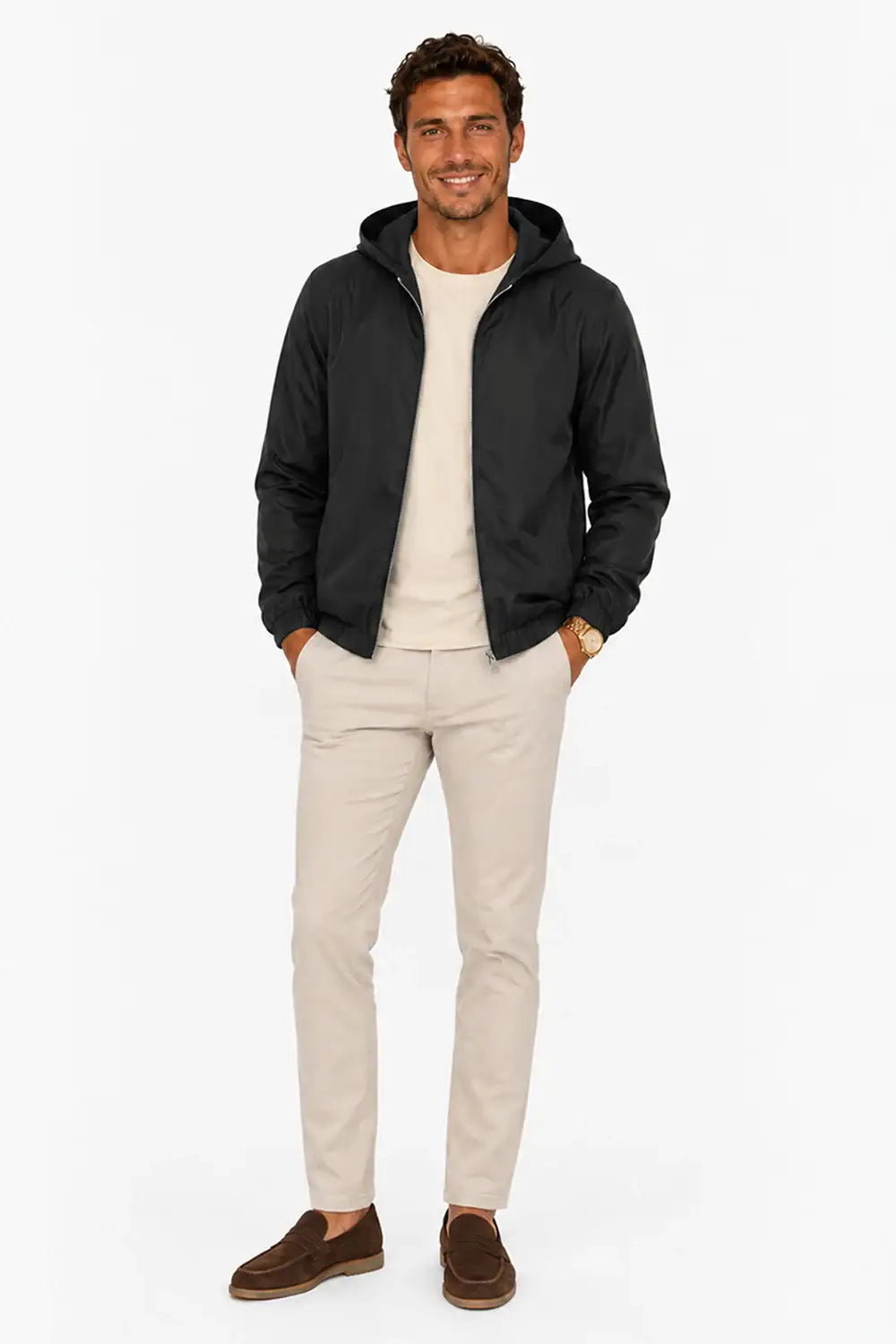 Men's Casual Hooded Lightweight Jacket - Black