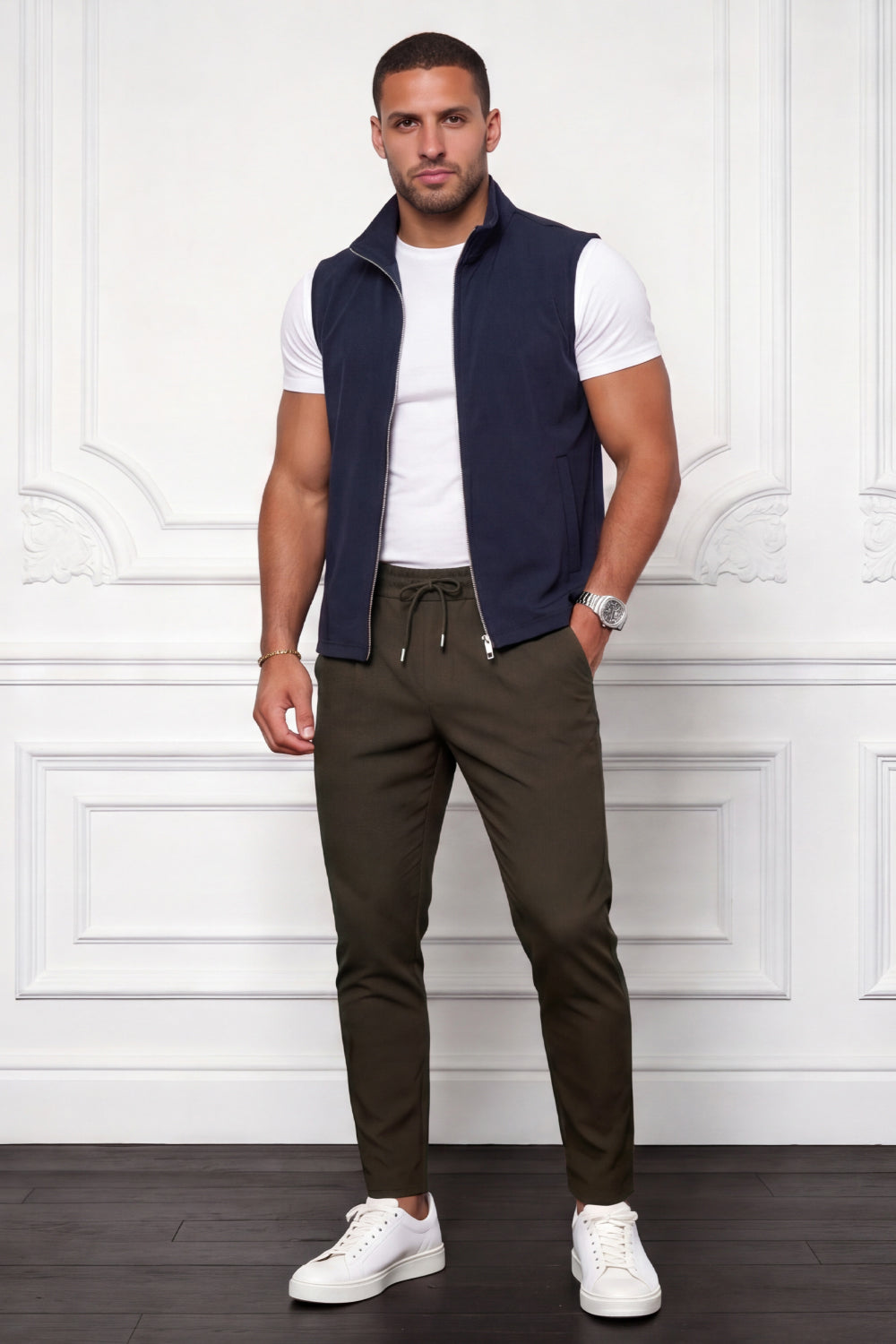 Men's Casual Stand Collar Zip-Up Vest - Navy Blue