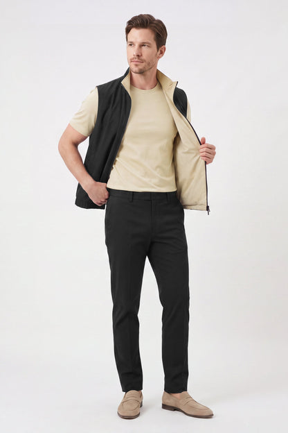 Men's 3-Piece Casual Set with Reversible Vest - Black
