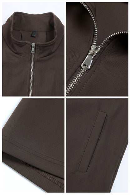 Men's Casual Stand Collar Zip-Up Vest - Brown