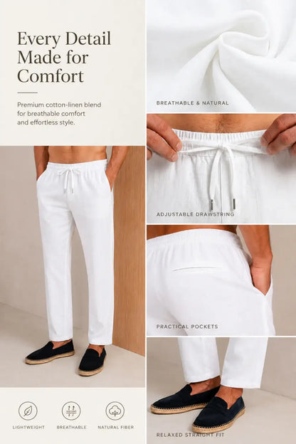 Men's Drawstring Casual Linen Pant - White