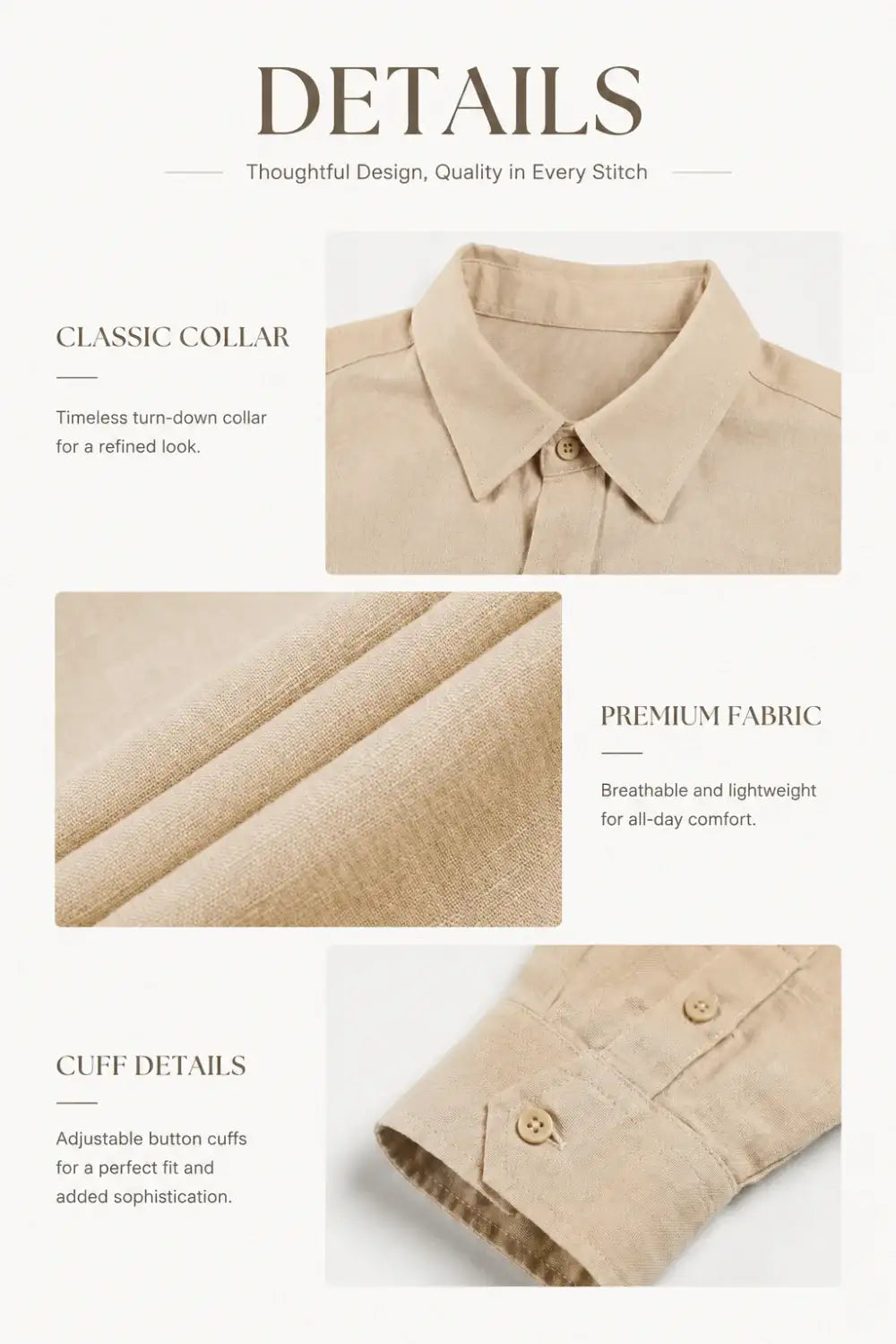 Men's Casual Linen Shirts - Khaki