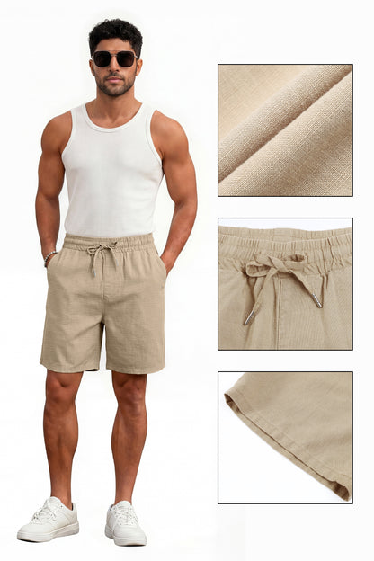 Men's Drawstring Casual Linen Shorts - Khaki