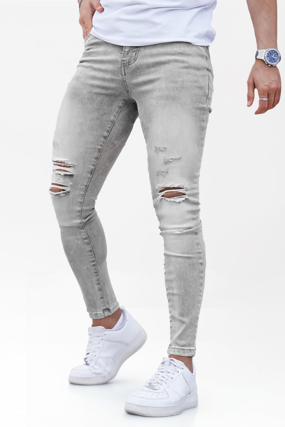 Men‘s Ripped Washed Skinny Marble Grey Jean 28