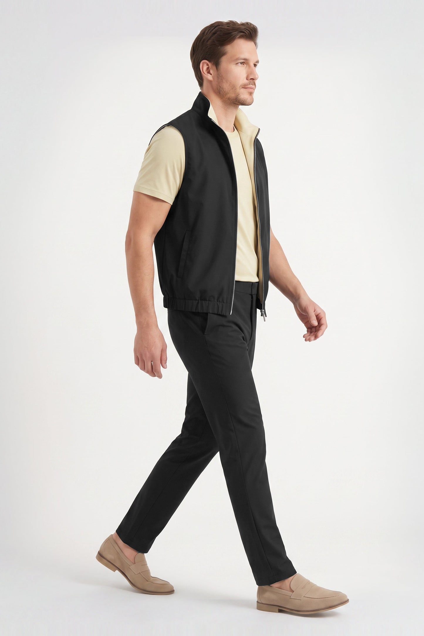 Men's 3-Piece Casual Set with Reversible Vest - Black
