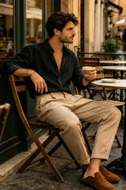 Men's Casual Linen Shirts - Black