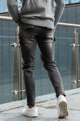Gingtto Stylish Mens Black Sweater And Grey Skinny Jeans For Men