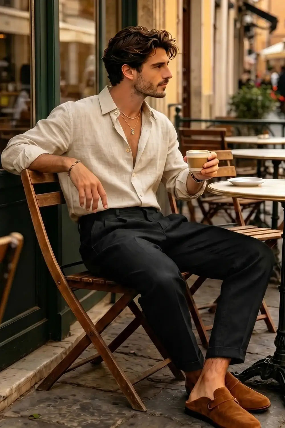 Men's Casual Linen Shirts - Khaki