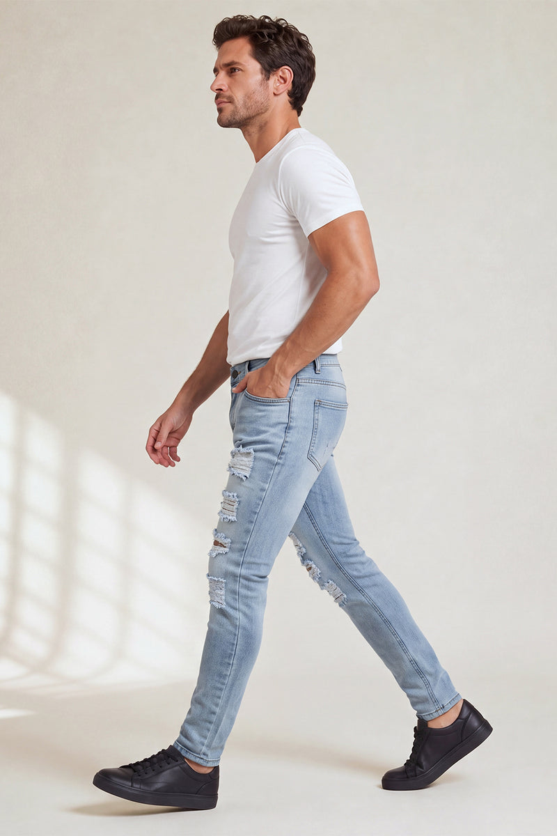 Men Stretch Skinny Jeans - Light Blue