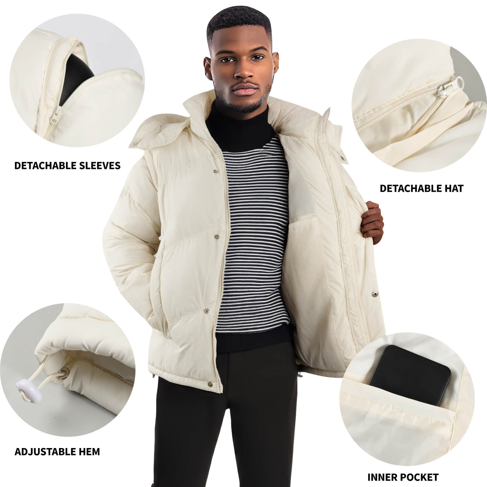 PUMA Mens Mmq Down Jacket Athletic Outerwear Casual Full Zip Hood - Off  White