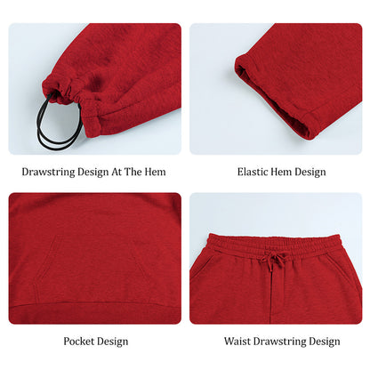 Men Pulloverl Hoodie Set - Red