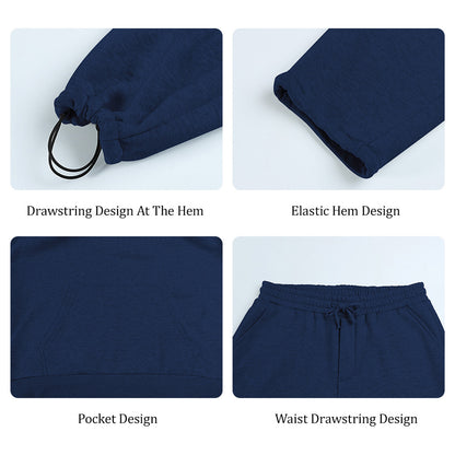 Men Pulloverl Hoodie Set - Blue