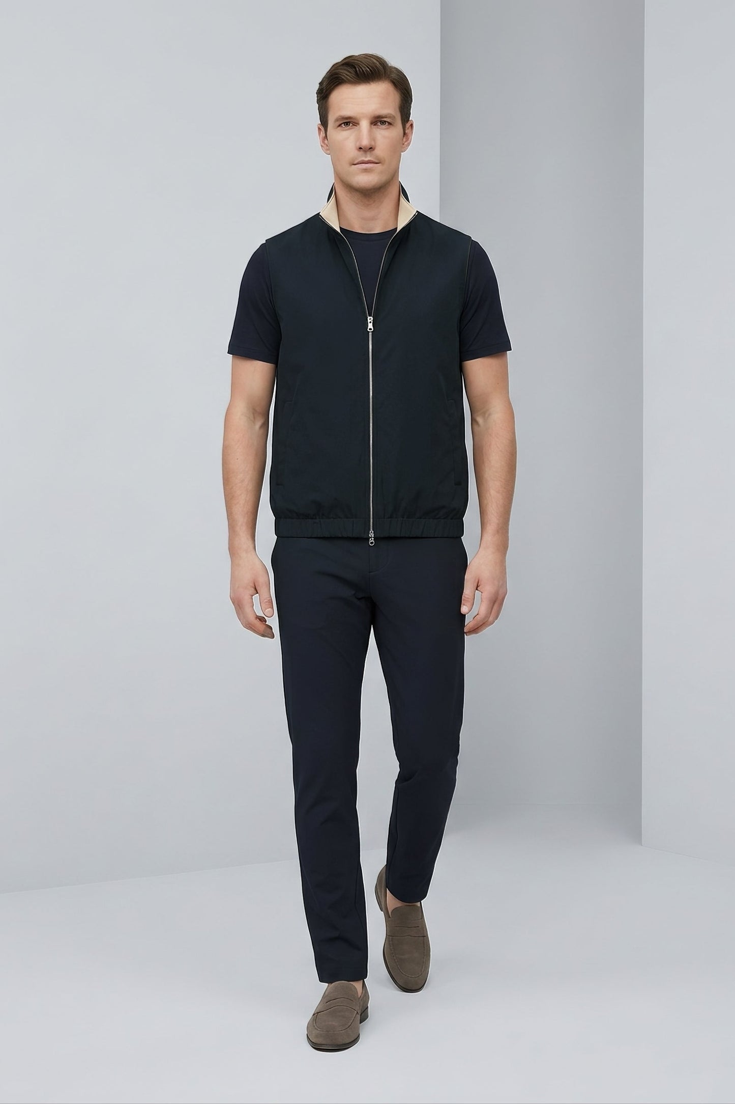 Men's 3-Piece Casual Set with Reversible Vest - Dark Navy