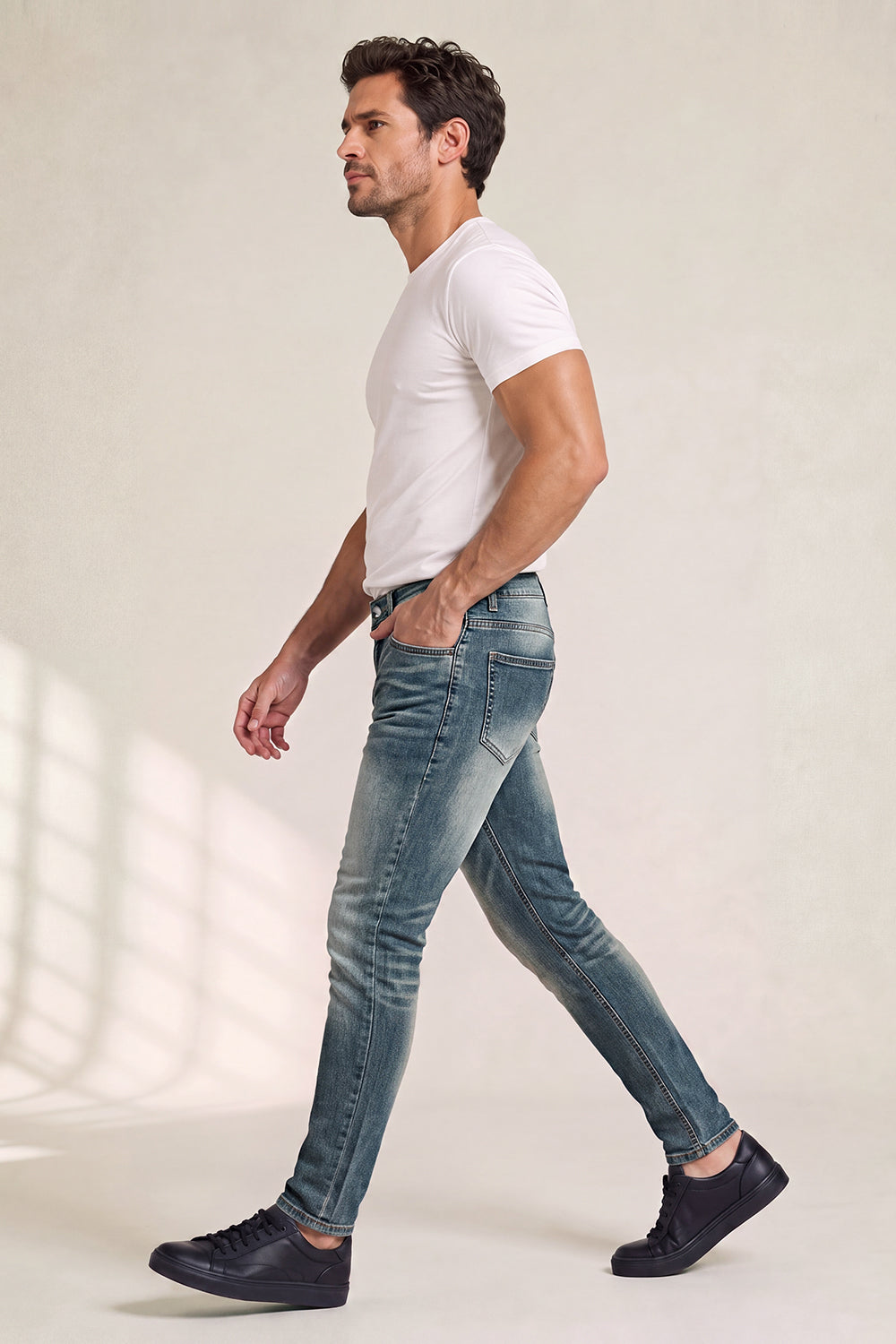 Men's Washed‑out Blue Denim Sculpt Skinny Jean