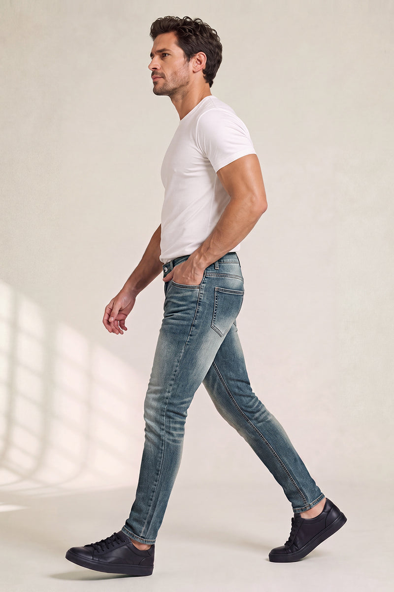 Men's Washed‑out Blue Denim Sculpt Skinny Jean