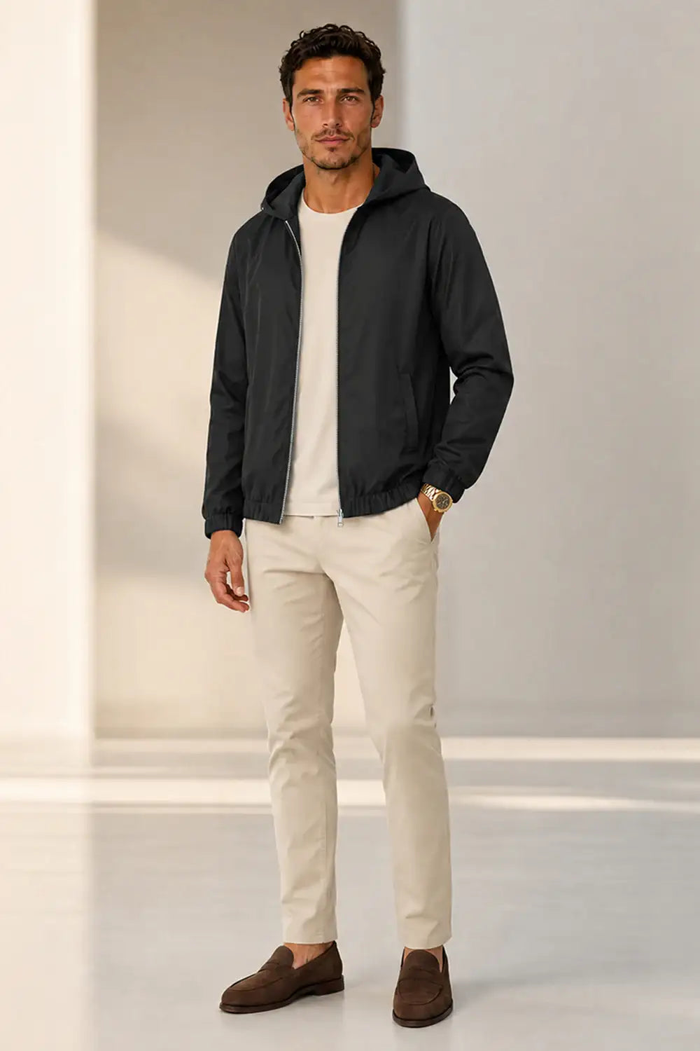 Men's Casual Hooded Lightweight Jacket - Black