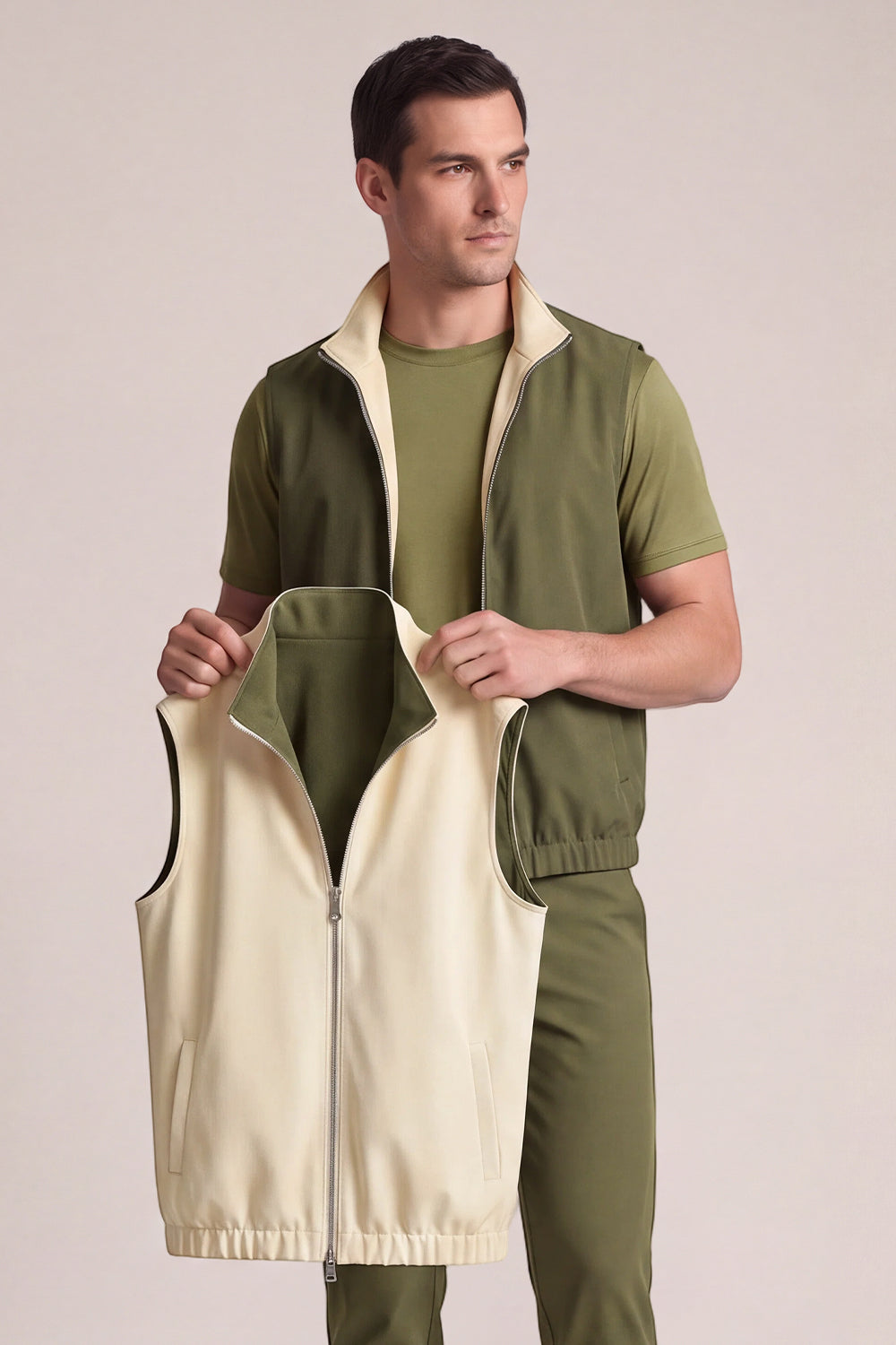 Men's Smart Casual Reversible Vest | Dual-Color Full-Zip Sleeveless Jacket