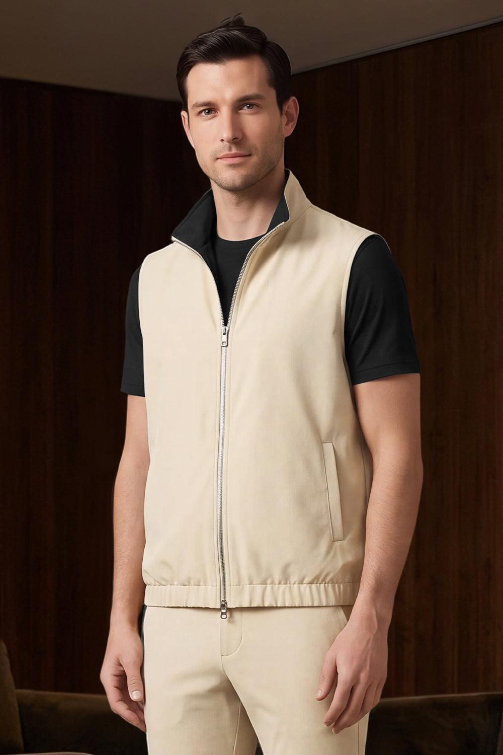 Men's Smart Casual Reversible Vest | Dual-Color Full-Zip Sleeveless Jacket