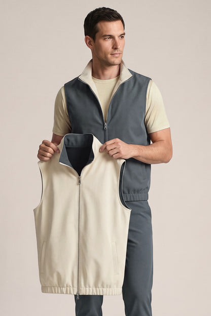 Men's Smart Casual Reversible Vest | Dual-Color Full-Zip Sleeveless Jacket