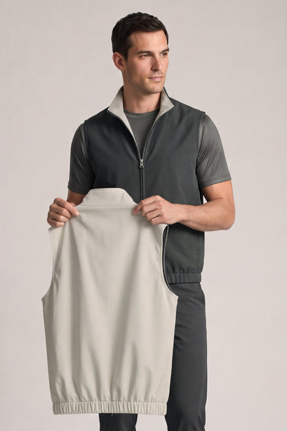 Men's Smart Casual Reversible Vest | Dual-Color Full-Zip Sleeveless Jacket