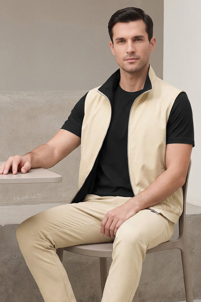 Men's Smart Casual Reversible Vest | Dual-Color Full-Zip Sleeveless Jacket