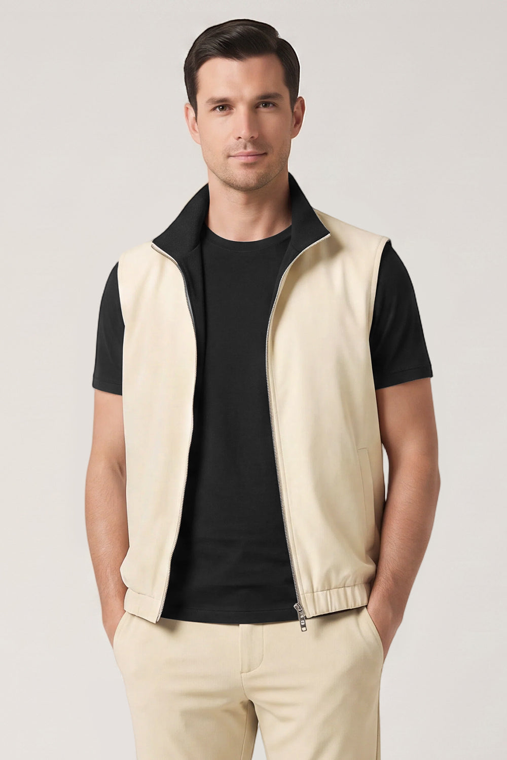 Men's Smart Casual Reversible Vest | Dual-Color Full-Zip Sleeveless Jacket