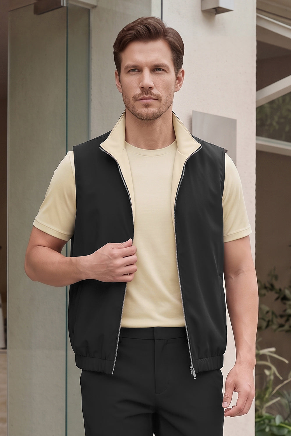 Men's Smart Casual Reversible Vest | Dual-Color Full-Zip Sleeveless Jacket