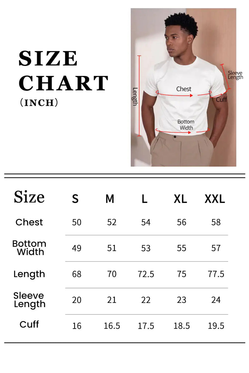 Men's Mercerized Cotton T-Shirt - Grey Size Chart
